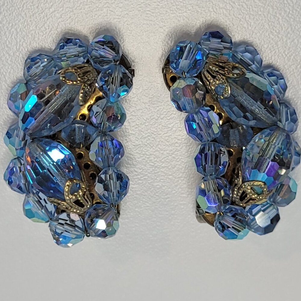 Vntg. Rare Authentic Austrian Aurora Lilac Aurora Borealis Crystal Earrings